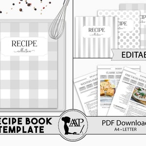 EDITABLE Recipe Book Template, Personalized Cookbook Printable, Family Recipe Organizer, Recipe Page Dividers, Letter A4, pdf, RMP01-07 RBT