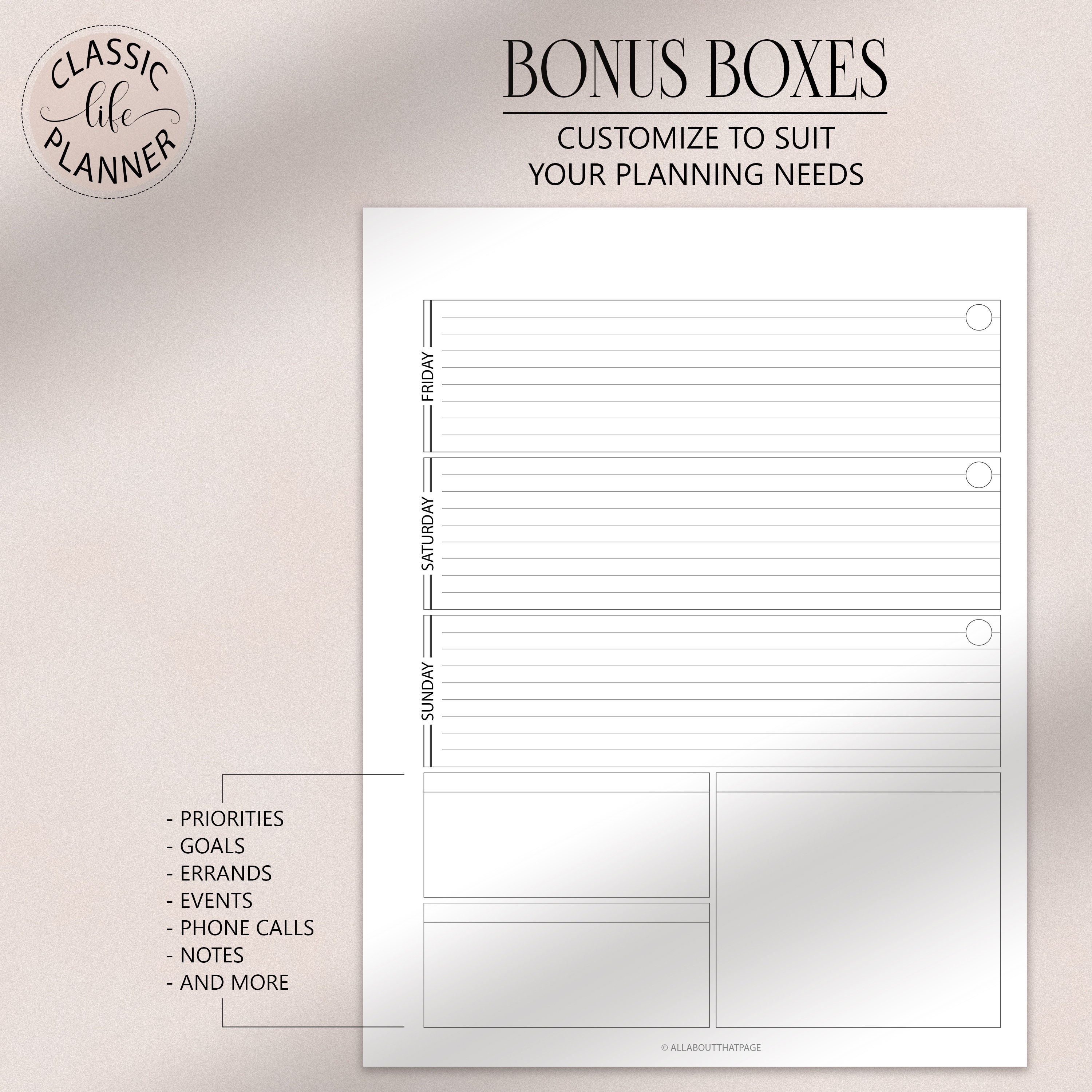 Weekly Planner Printable | Horizontal Lined 2 Page Layout | Week on Two ...