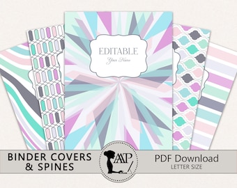Editable Binder Covers and Spines, 3 Ring Notebook Cover, Editable Printable Student Binder Cover, School Teacher Planner, Monogram, BND-21