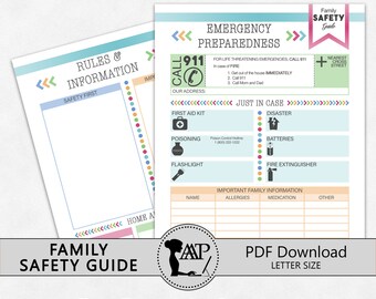 Family Safety Guide, Editable Emergency Preparedness Printable, Rules Form, Babysitter, Nanny, Child Day Care, Medical Information CCK04