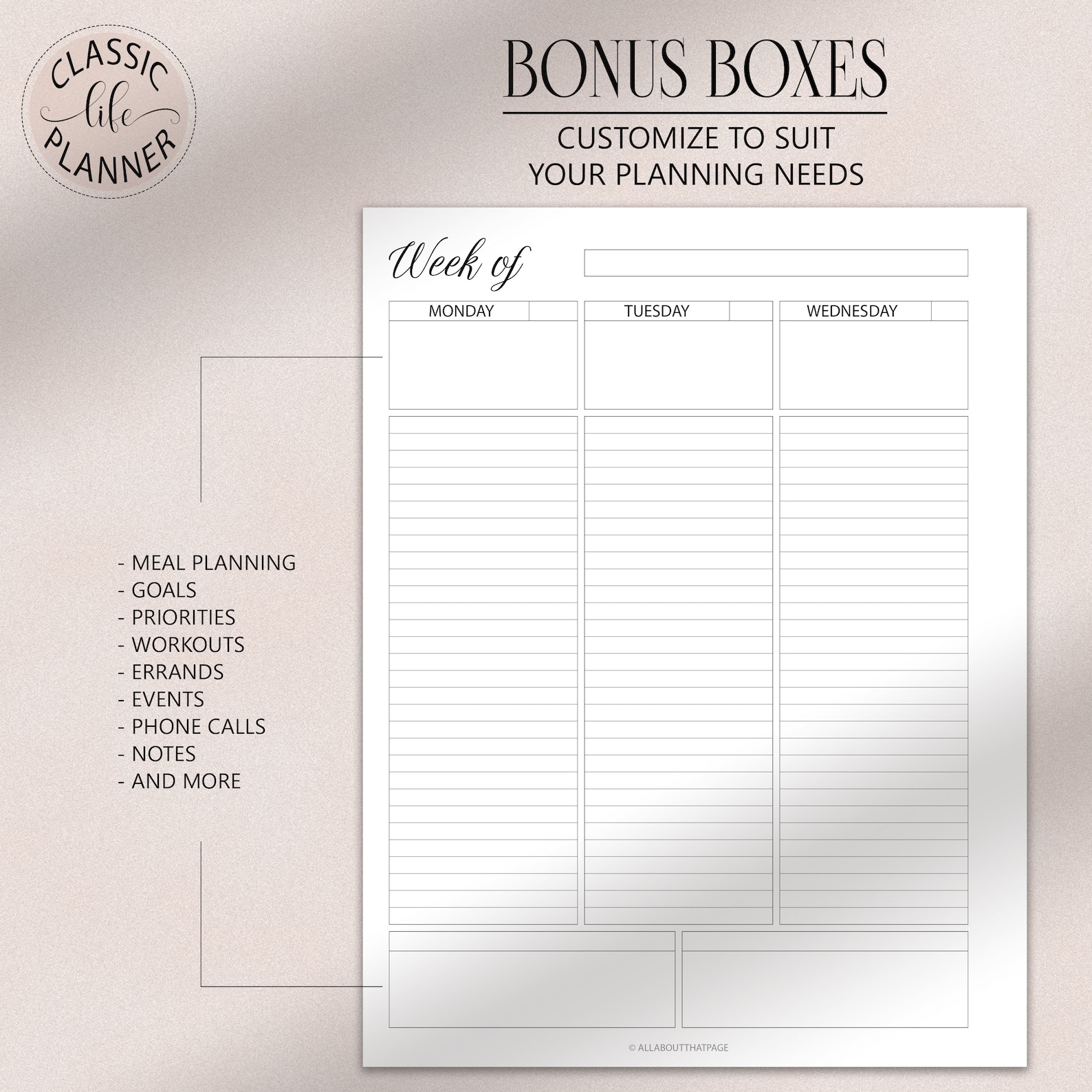 Weekly Planner Printable | Vetical Lined 2 Page Layout | Week on Two ...