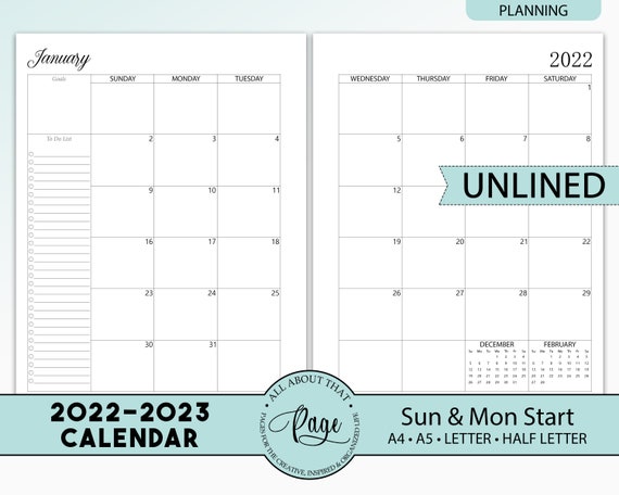 new 2022 2023 monthly calendar printable two 2 page planner etsy