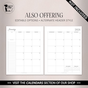 2026 2027 Monthly Calendar Printable | Two 2 Page Lined Unlined Planner ...