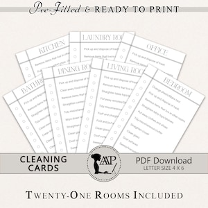 Cleaning Cards, Room by Room Chores, Daily Weekly Cleaning Checklist, Kids Printable Chore Chart, Cleaning Routine, Minimalist, CLC02-01