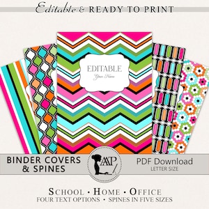 Editable Binder Covers and Spines, 3 Ring Notebook Cover, Editable Printable Student Binder Cover, School Teacher Planner, Monogram, BND-13