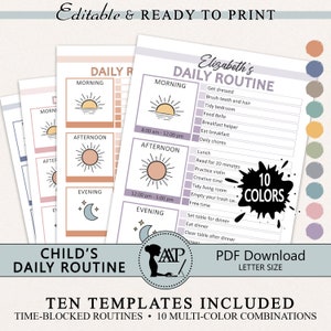Editable Daily Schedule for Kids Printable Bundle | Weekly Chore Chart Template | Daily Routine with Times | PDF Digital Download HFL04-02
