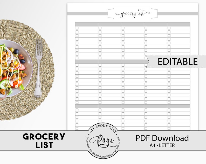 Editable Grocery List Template Custom Grocery Shopping List | Etsy