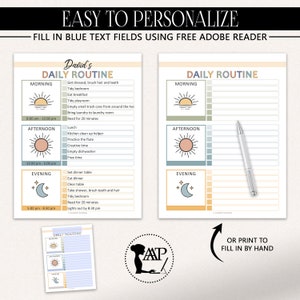 Editable Daily Schedule for Kids Printable Bundle | Weekly Chore Chart ...