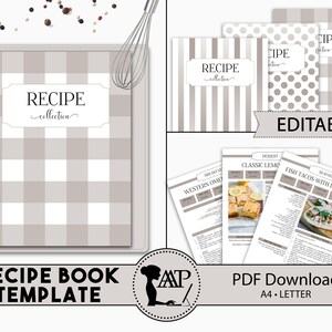 EDITABLE Recipe Book Template, Personalized Cookbook Printable, Family Recipe Organizer, Recipe Page Dividers, Letter A4, pdf, RMP05-07 RBT