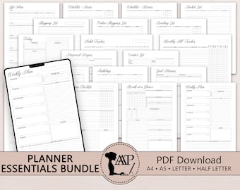 Planner Essentials bundel afdrukbare digitale | Maandelijkse wekelijkse dagelijkse planning | Doelen Gewoonten | Goede notities | A4 A5 Half Letter-formaat PDF CLP07-10