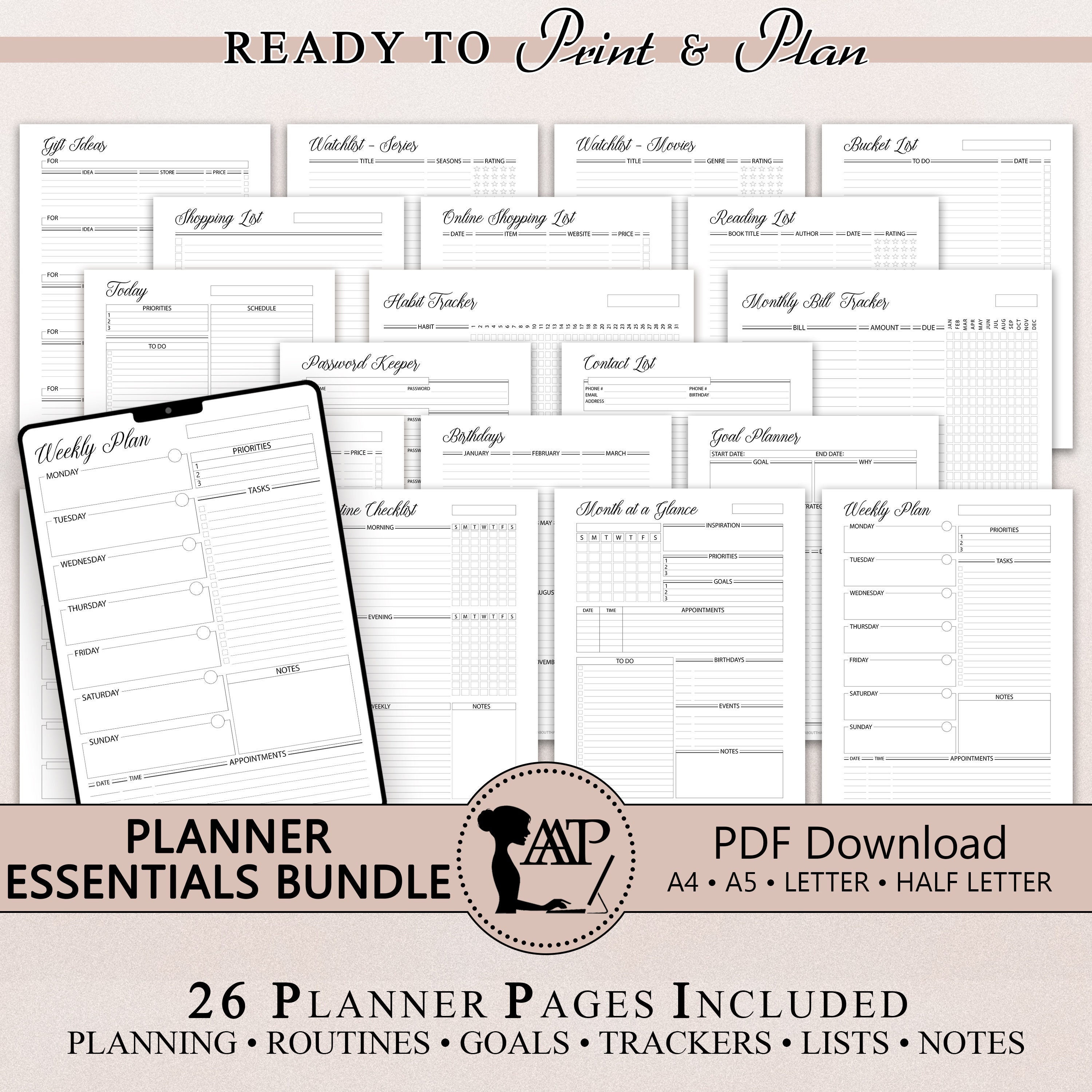 Planner Essentials Bundle Printable Digital | Monthly Weekly Daily ...