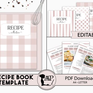 EDITABLE Recipe Book Template, Personalized Cookbook Printable, Family Recipe Organizer, Recipe Page Dividers, Letter A4, pdf, RMP04-07 RBT