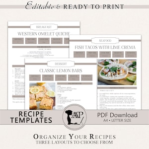 Editable Recipe Template, Recipe Binder Printable, Cookbook Template, Recipe Card, A4 Letter Size Page, PDF Download, Mocha, RMP05-05 ERT