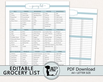 Bearbeitbare Einkaufslistenvorlage, Einkaufsliste zum Ausdrucken, individuelle Einkaufsliste, PDF-Download, Blau, Küchenorganisation, RMP02-02, GLP