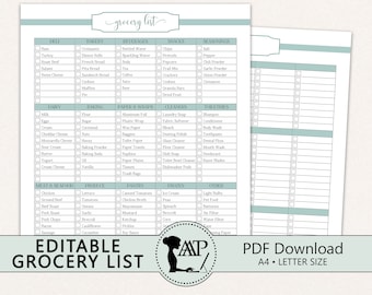 Bearbeitbare Einkaufsliste Vorlage, Einkaufsliste druckbar, benutzerdefinierte Einkaufsliste, PDF-Download, Türkis, Küchenorganisation, RMP07-02, GLP
