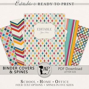 Editable Binder Covers and Spines, 3 Ring Notebook Cover, Editable Printable Student Binder Cover, School Teacher Planner, Monogram, BND-16