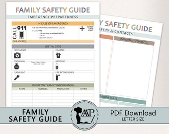Editable Family Safety Guide Printable Template | Emergency Preparedness Plan | In Case of Emergency | Babysitter Nanny Child Care | HFL08