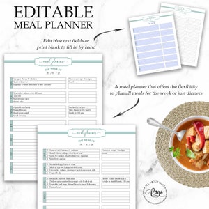 EDITABLE Grocery List & Weekly Meal Planner Printable - Etsy