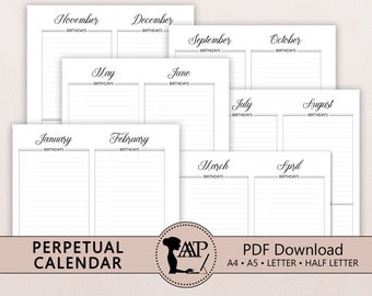 Printable Perpetual Calendar Planner Digital Download - Etsy