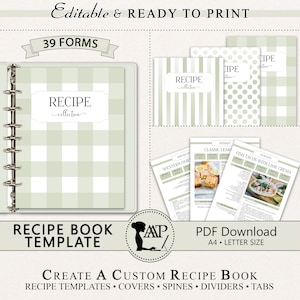 EDITABLE Recipe Book Template, Personalized Cookbook Printable, Family Recipe Organizer, Recipe Page Dividers, Letter A4, pdf, RMP03-07 RBT