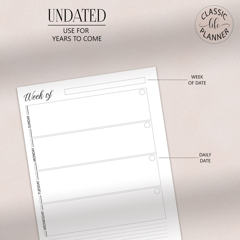 Weekly Planner Printable | Horizontal Unlined 2 Page Layout | Week on ...