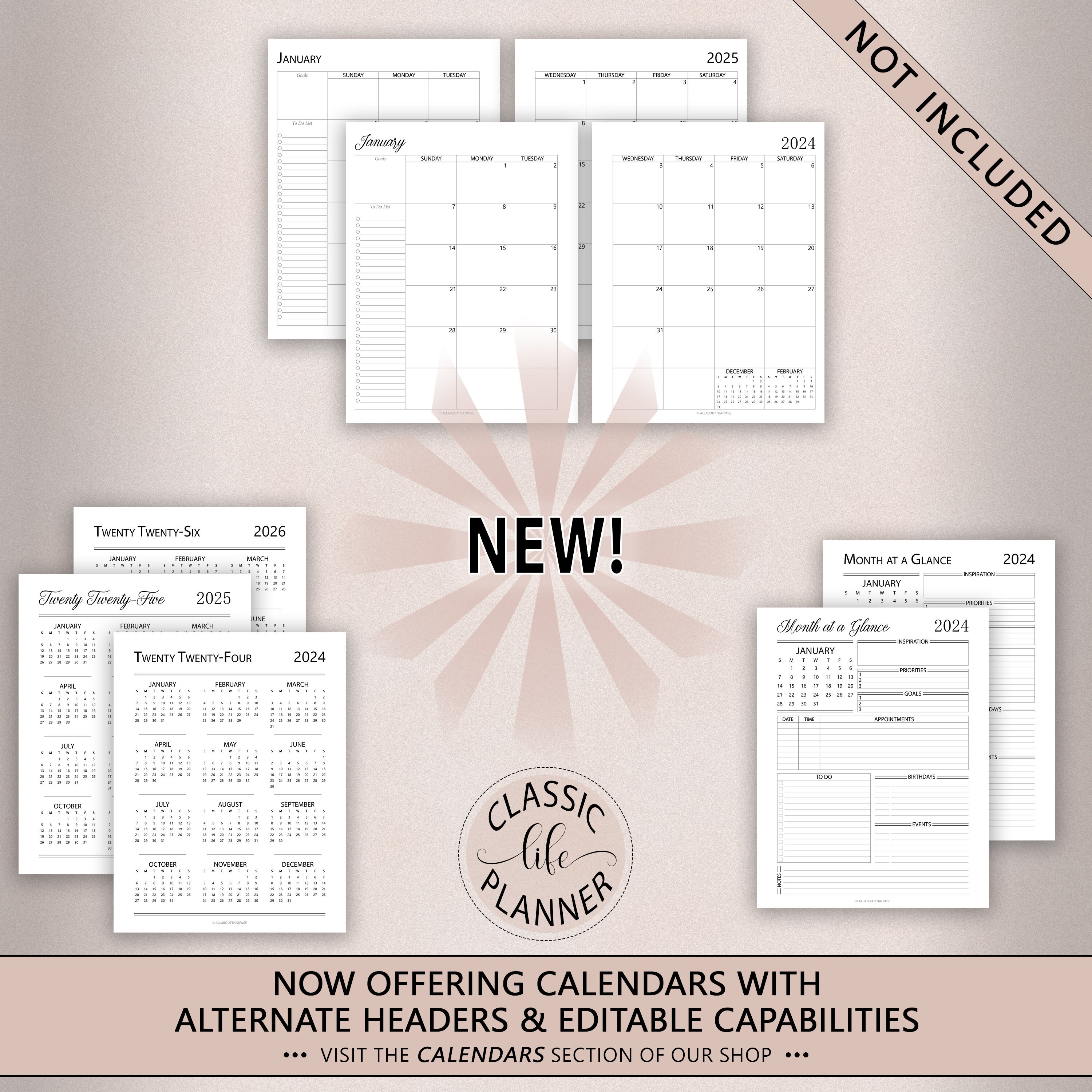 Perpetual Calendar Printable | Planner Insert | Annual Birthday Events ...