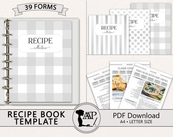 EDITABLE Recipe Book Template, Personalized Cookbook Printable, Family Recipe Organizer, Recipe Page Dividers, Letter A4, pdf, RMP01-07 RBT