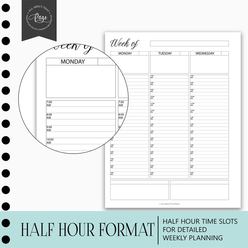 Weekly Planner Printable 2 Page Spread Hourly Week on Two - Etsy Canada
