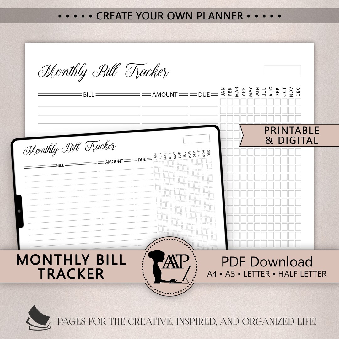 Monthly Bill Payment Tracker Printable Digital Financial Planner ...
