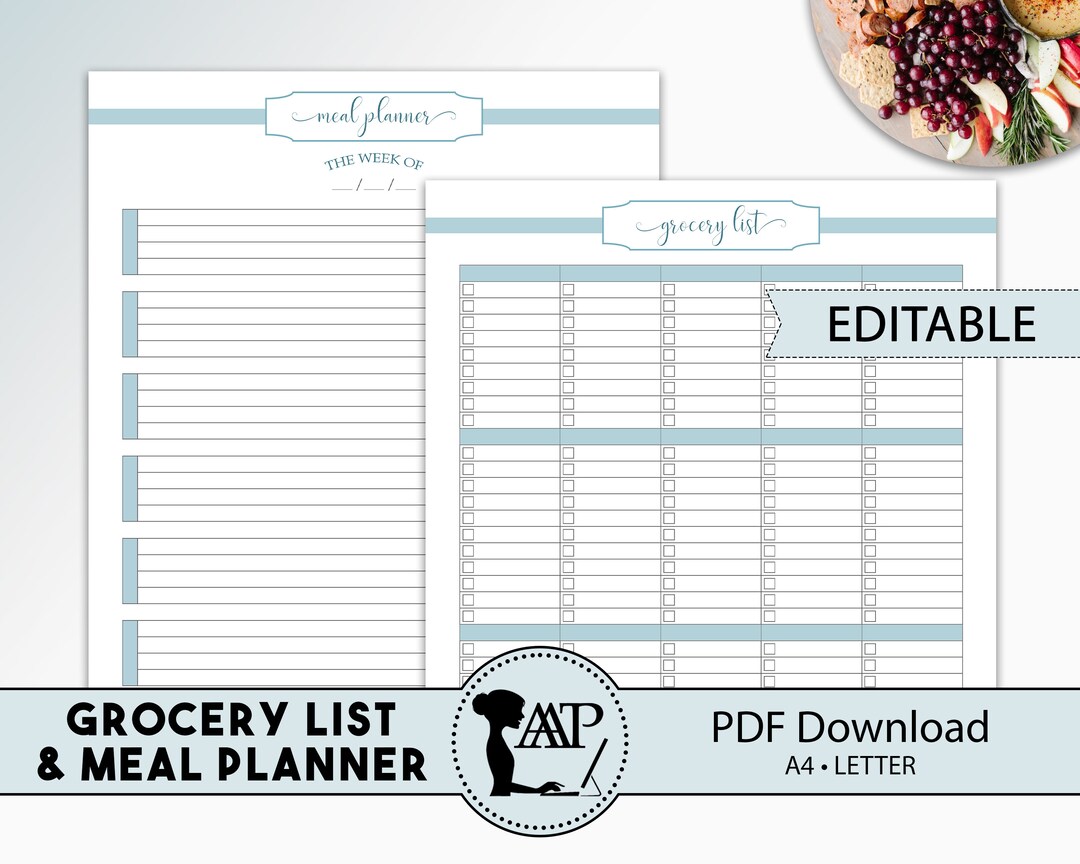 EDITABLE Grocery List & Weekly Meal Planner Printable - Etsy Australia
