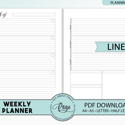 Half Letter Planner Inserts Printable Weekly Dashboard Etsy