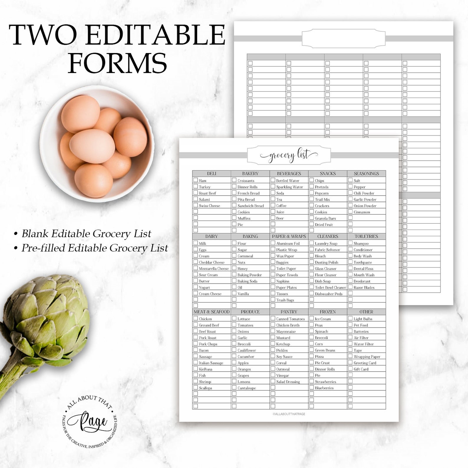 Editable Grocery List Template Custom Grocery Shopping List - Etsy