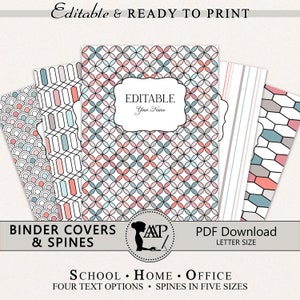 Editable Binder Covers and Spines, 3 Ring Notebook Cover, Editable Printable Student Binder Cover, School Teacher Planner, Monogram, BND-05