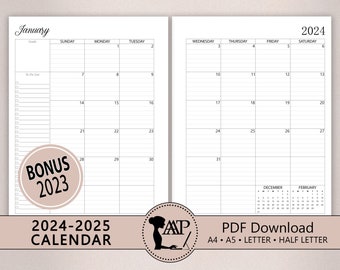 Planner Inserts, 2024 Monthly Brief Planner Inserts, Monday Start