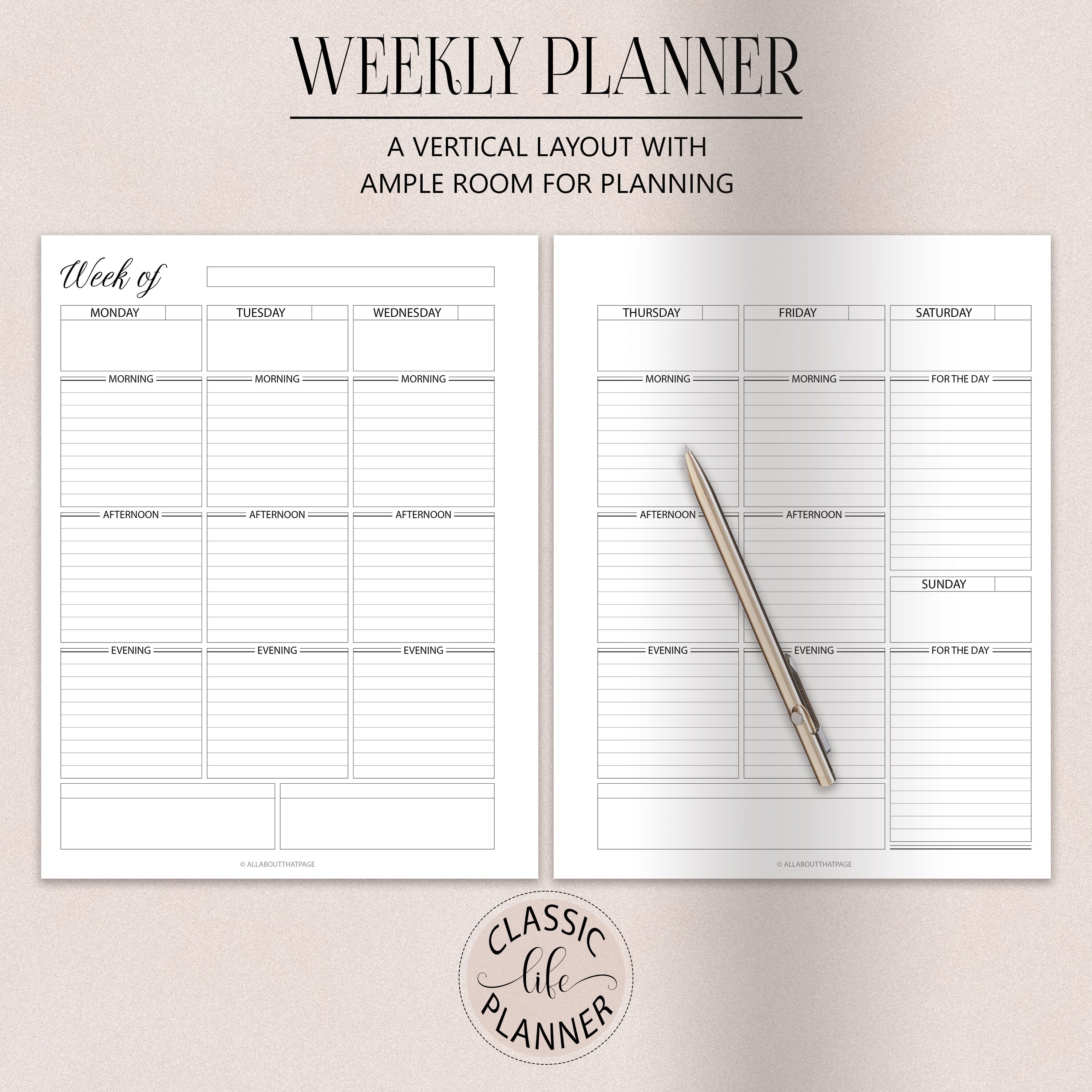 Weekly Planner Printable | Vertical Routine 2 Page Layout | Week on Two ...