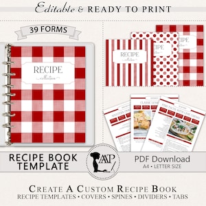 EDITABLE Recipe Book Template, Personalized Cookbook Printable, Family Recipe Organizer, Recipe Page Dividers, Letter A4, pdf, RMP08-07 RBT