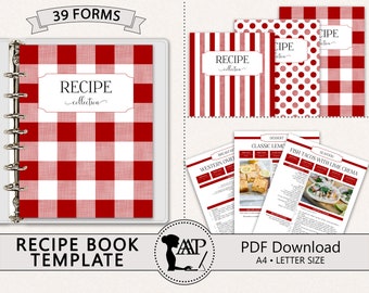 EDITABLE Recipe Book Template, Personalized Cookbook Printable, Family Recipe Organizer, Recipe Page Dividers, Letter A4, pdf, RMP08-07 RBT