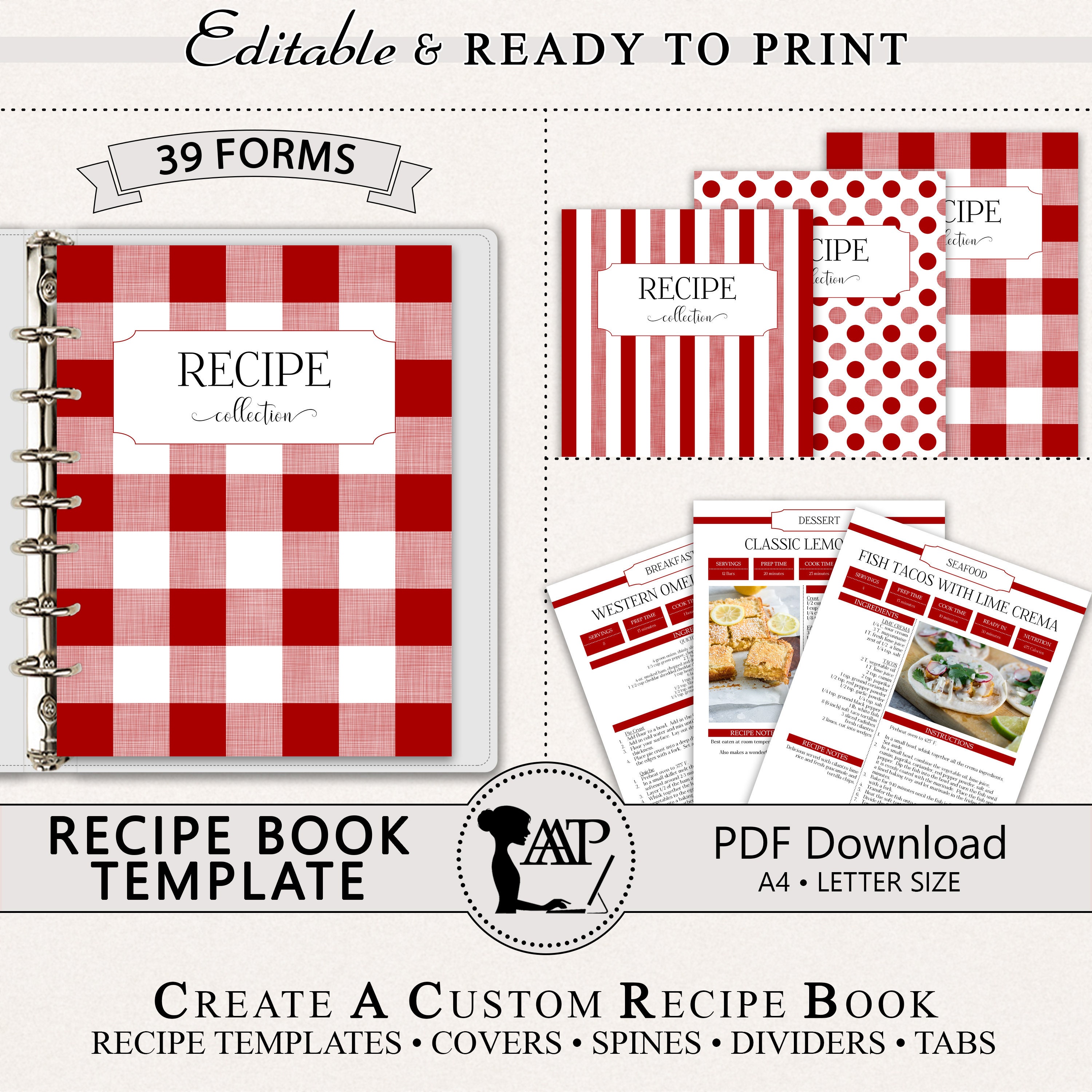 EDITABLE Recipe Book Template, Personalized Cookbook Printable, Family ...