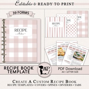 EDITABLE Recipe Book Template, Personalized Cookbook Printable, Family Recipe Organizer, Recipe Page Dividers, Letter A4, pdf, RMP04-07 RBT