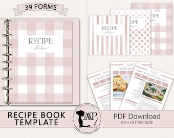 EDITABLE Recipe Book Template, Personalized Cookbook Printable, Family Recipe Organizer, Recipe Page Dividers, Letter A4, pdf, RMP04-07 RBT