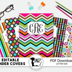 Editable Binder Covers and Spines, 3 Ring Notebook Cover, Editable Printable Student Binder Cover, School Teacher Planner, Monogram, BND-13