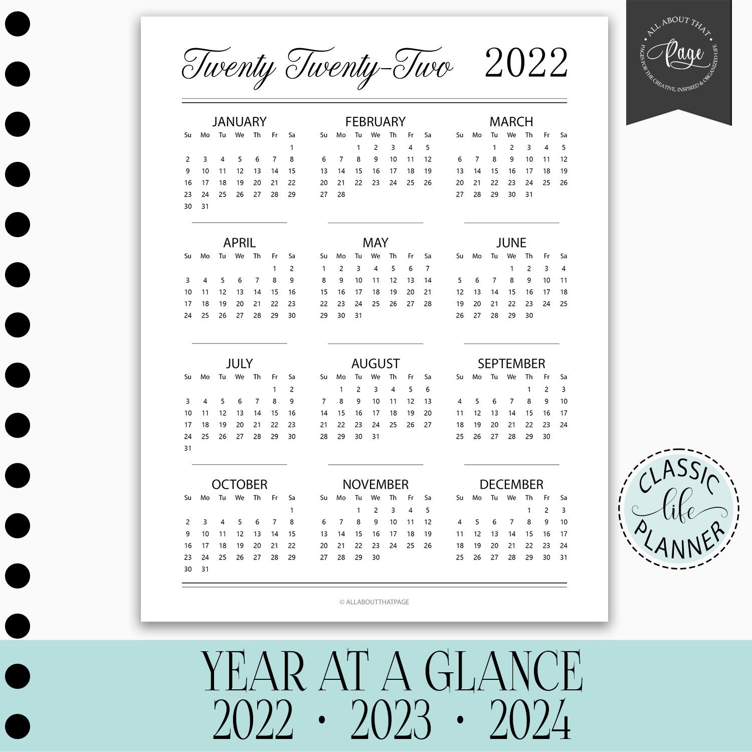 Wpi Undergraduate Calendar 2023 2024 New 2022 2023 2024 Year At A Glance Calendar Month Sunday | Etsy Hong Kong