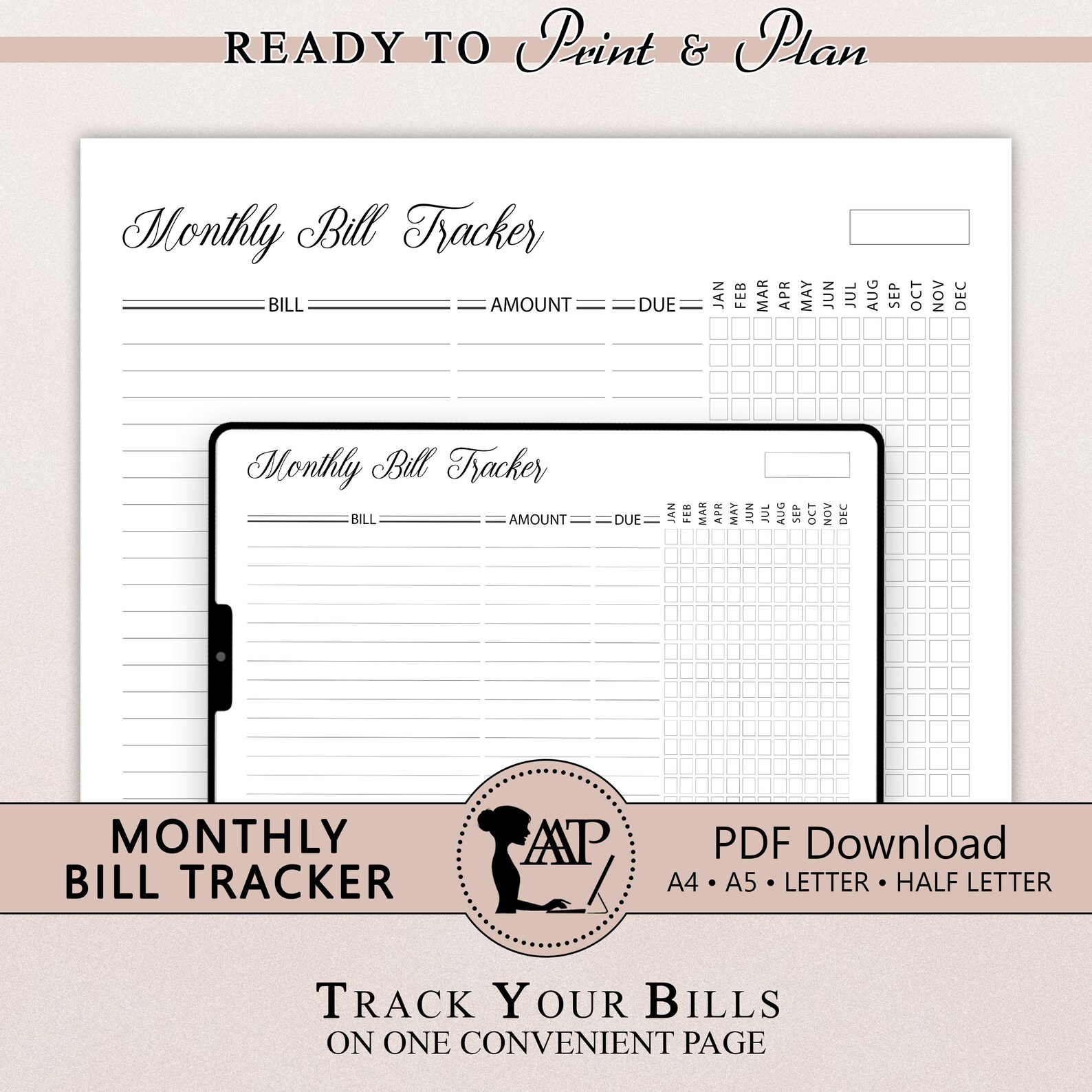 Monthly Bill Payment Tracker Printable Digital | Financial Planner ...