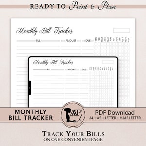 Monthly Bill Payment Tracker Printable Digital | Financial Planner | GoodNotes | Modern Minimalist | A4 A5 Letter Half Size | PDF CLP07-03