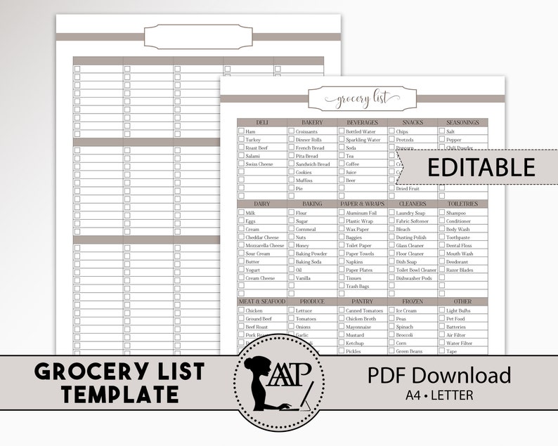 Editable Grocery List Template Shopping List Printable - Etsy