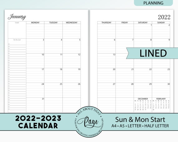 new 2022 2023 monthly calendar printable two 2 page planner etsy singapore