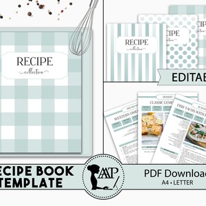 EDITABLE Recipe Book Template, Personalized Cookbook Printable, Family Recipe Organizer, Recipe Page Dividers, Letter A4, pdf, RMP07-07 RBT