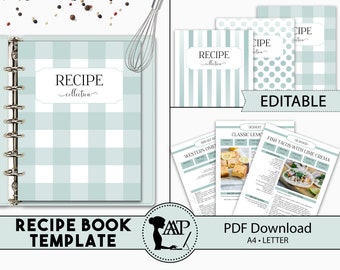 EDITABLE Recipe Book Template, Personalized Cookbook Printable, Family Recipe Organizer, Recipe Page Dividers, Letter A4, pdf, RMP07-07 RBT