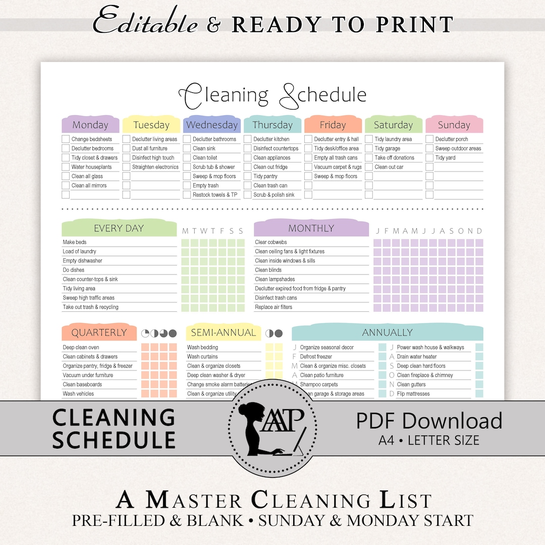 NEW Editable Cleaning Schedule | Prefilled Chores Checklist | ADHD ...