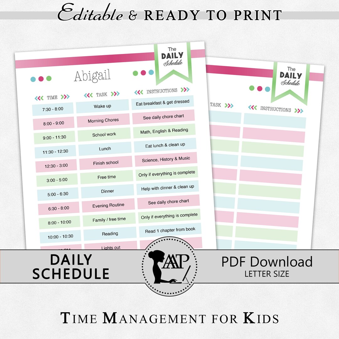 Evine Printable Schedule